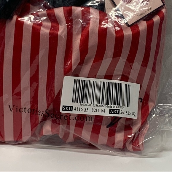 VICTORIA'S SECRET Sz M SIGNATURE RED STRIPED SATIN & BOW SLIPPERS DUST BAG NWT - Picture 4 of 5